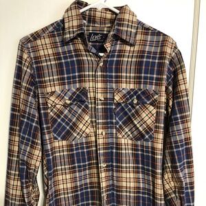Vintage Levi Strauss Plaid Button Up Long Sleeve Collared Top Small Tan Blue Red